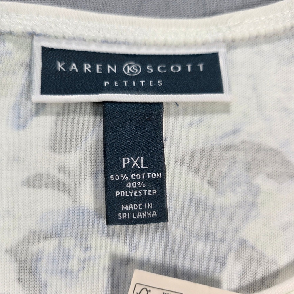 Karen Scott Petites Floral Scoop Neck 3/4 Sleeve Top Persian Blue PXL New - Picture 5 of 6